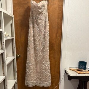 388. Dress The Population Strapless Beaded Embroidered Nude Evening Gown